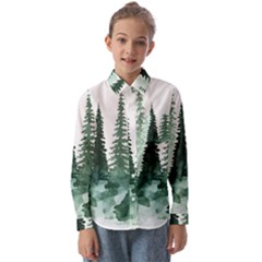 Tree Watercolor Painting Pine Forest Kids  Long Sleeve Shirt by Hannah976