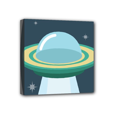 Illustration Ufo Alien  Unidentified Flying Object Mini Canvas 4  X 4  (stretched) by Sarkoni