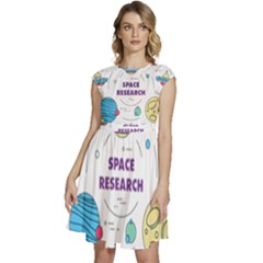 Unidentified Flying Object Ufo Space Outer Cap Sleeve High Waist Dress by Sarkoni