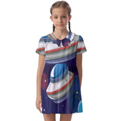 Ufo Alien Spaceship Galaxy Kids  Asymmetric Collar Dress by Bedest