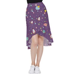 Space Travels Seamless Pattern Vector Cartoon Frill Hi Low Chiffon Skirt by Bedest