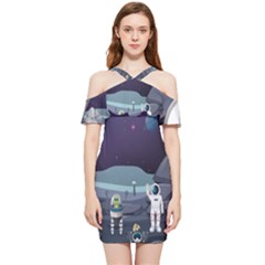 Alien Astronaut Scene Shoulder Frill Bodycon Summer Dress by Bedest