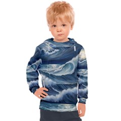 Waves Storm Sea Kids  Hooded Pullover by Bedest