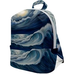 Waves Storm Sea Zip Up Backpack by Bedest