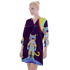 Cat Astronaut Space Retro Universe Open Neck Shift Dress by Bedest