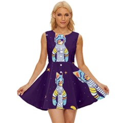 Cat Astronaut Space Retro Universe Sleeveless Button Up Dress by Bedest