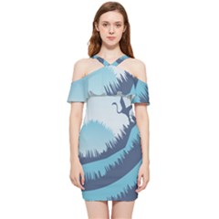 Swan Flying Bird Wings Waves Grass Shoulder Frill Bodycon Summer Dress by Bedest