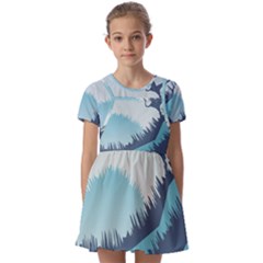 Swan Flying Bird Wings Waves Grass Kids  Short Sleeve Pinafore Style Dress by Bedest
