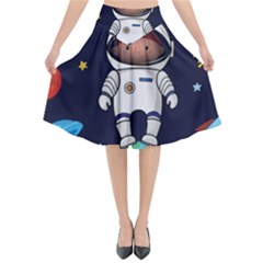 Boy Spaceman Space Rocket Ufo Planets Stars Flared Midi Skirt by Ndabl3x