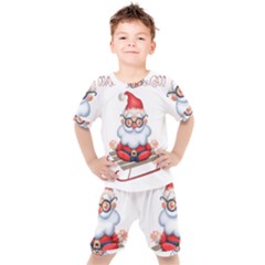 Santa Glasses Yoga Chill Vibe Kids  T-shirt And Shorts Set by Sarkoni