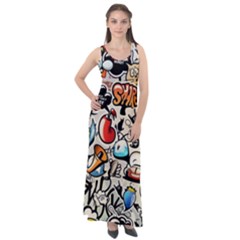 Art Book Gang Crazy Graffiti Supreme Work Sleeveless Velour Maxi Dress by Bedest