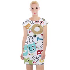 Seamless Pattern Vector With Funny Robots Cartoon Cap Sleeve Bodycon Dress by Hannah976
