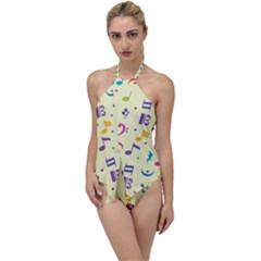 Seamless Pattern Musical Note Doodle Symbol Go With The Flow One Piece Swimsuit by Hannah976