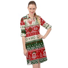 Ugly Sweater Merry Christmas  Long Sleeve Mini Shirt Dress by artworkshop