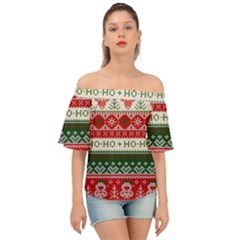 Ugly Sweater Merry Christmas  Off Shoulder Short Sleeve Top by artworkshop