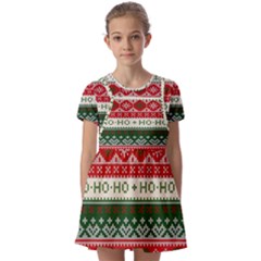 Ugly Sweater Merry Christmas  Kids  Short Sleeve Pinafore Style Dress by artworkshop