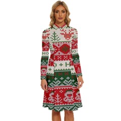 Ugly Sweater Merry Christmas  Long Sleeve Shirt Collar A-line Dress by artworkshop
