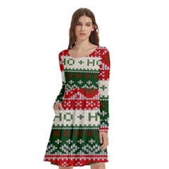 Ugly Sweater Merry Christmas  Long Sleeve Knee Length Skater Dress With Pockets by artworkshop