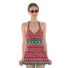 Merry Christmas  Pattern Halter Dress Swimsuit  by artworkshop