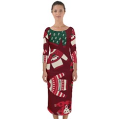 Ugly Sweater Wrapping Paper Quarter Sleeve Midi Bodycon Dress by artworkshop