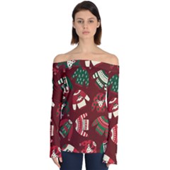 Ugly Sweater Wrapping Paper Off Shoulder Long Sleeve Top by artworkshop