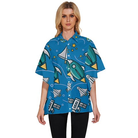 About Space Seamless Pattern Women s Batwing Button Up Shirt by Hannah976