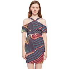 Dessert Storm Wave  pattern  Shoulder Frill Bodycon Summer Dress by coffeus