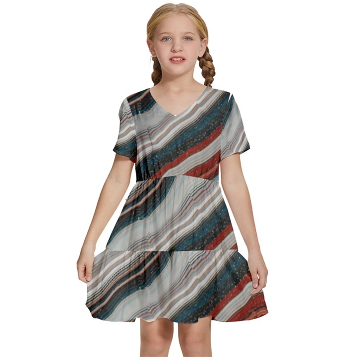 Dessert road  Pattern  all over print design Kids  Short Sleeve Tiered Mini Dress
