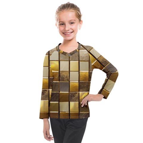 Golden Mosaic Tiles  Kids  Long Mesh T-shirt by essentialimage
