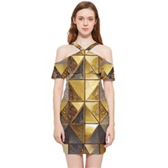 Golden Mosaic Tiles  Shoulder Frill Bodycon Summer Dress by essentialimage365