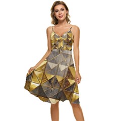 Golden Mosaic Tiles  Sleeveless Tie Front Chiffon Dress