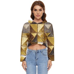 Golden Mosaic Tiles  Women s Lightweight Cropped Hoodie by essentialimage365