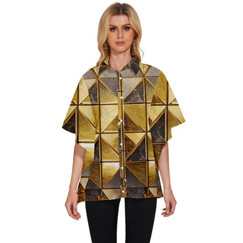 Golden Mosaic Tiles  Women s Batwing Button Up Shirt by essentialimage365