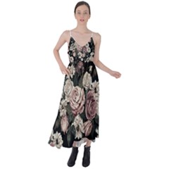 Elegant Seamless Pattern Blush Toned Rustic Flowers Tie Back Maxi Dress