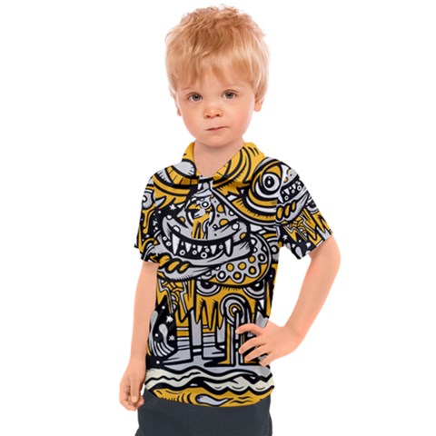 Crazy Abstract Doodle Social Doodle Drawing Style Kids  Polo T-shirt by Hannah976