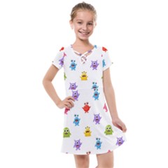 Seamless Pattern Cute Funny Monster Cartoon Isolated White Background Kids  Cross Web Dress by Hannah976