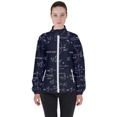 Mathematical Seamless Pattern With Geometric Shapes Formulas Women s High Neck Windbreaker by Hannah976