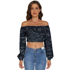 Mathematical Seamless Pattern With Geometric Shapes Formulas Long Sleeve Crinkled Weave Crop Top by Hannah976