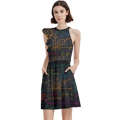 Mathematical Colorful Formulas Drawn By Hand Black Chalkboard Cocktail Party Halter Sleeveless Dress With Pockets by Ravend
