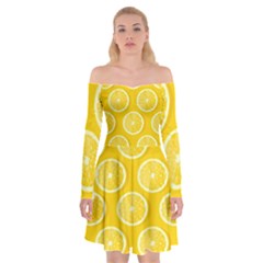 Lemon Fruits Slice Seamless Pattern Off Shoulder Skater Dress by Ravend