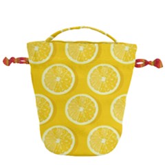 Lemon Fruits Slice Seamless Pattern Drawstring Bucket Bag by Ravend