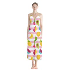 Tropical Fruits Berries Seamless Pattern Button Up Chiffon Maxi Dress by Ravend