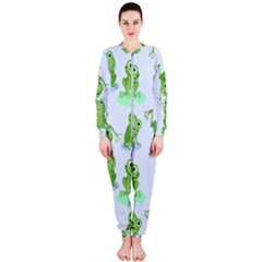Cute Green Frogs Seamless Pattern Onepiece Jumpsuit (ladies) by Ravend