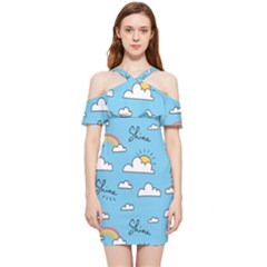 Seamless Pattern Vector Owl Cartoon With Bugs Shoulder Frill Bodycon Summer Dress by Apen