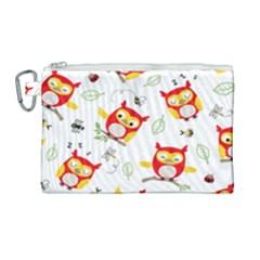 Seamless Pattern Vector Owl Cartoon With Bugs Canvas Cosmetic Bag (large) by Apen
