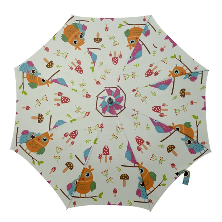 Forest Seamless Pattern With Cute Owls Hook Handle Umbrellas (Small)