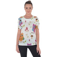 Forest Seamless Pattern With Cute Owls Shoulder Cut Out Short Sleeve Top by Apen