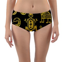 Mexican Culture Golden Tribal Icons Reversible Mid-waist Bikini Bottoms by Apen