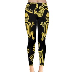 Mexican Culture Golden Tribal Icons Inside Out Leggings by Apen