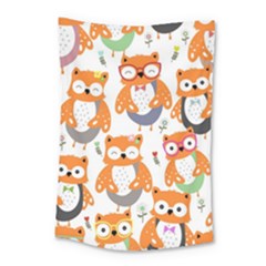 Cute Colorful Owl Cartoon Seamless Pattern Small Tapestry by Apen